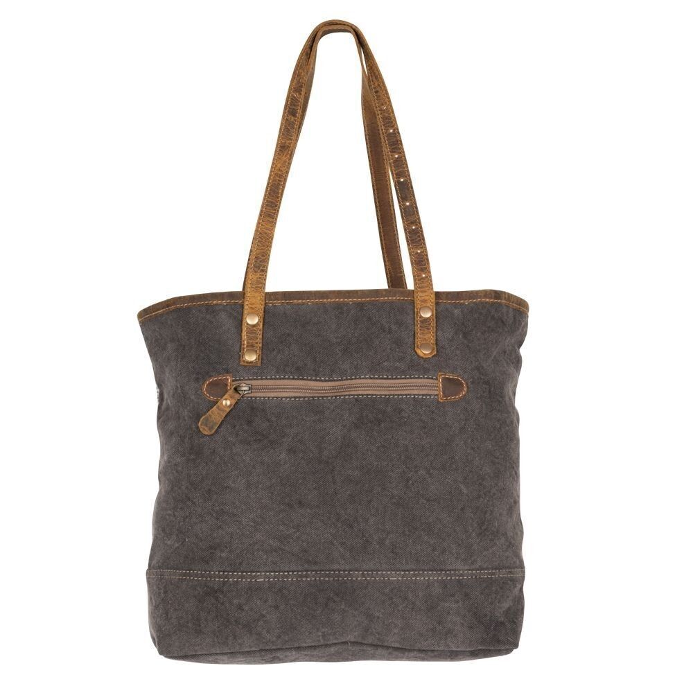 Myra Bag Handmade Amazing Tote Bag Upcycled Canvas & Cowhide Leather - Picture 6 of 8